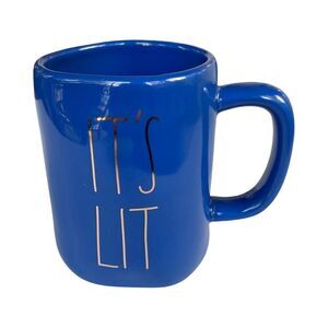 Rae Dunn Hanukkah Inspired Coffee Mug (It’s Lit) Blue Gold NWOT